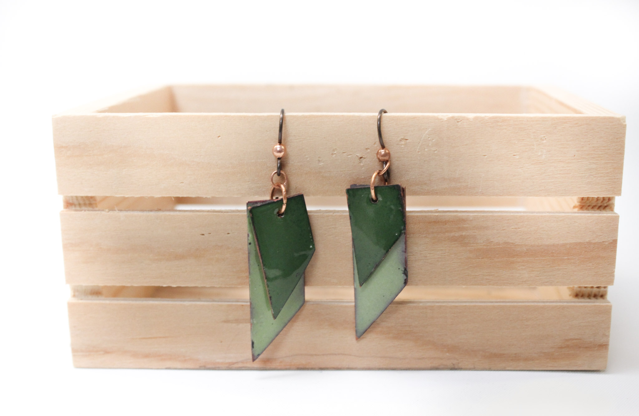 Pair of light and dark green earrings